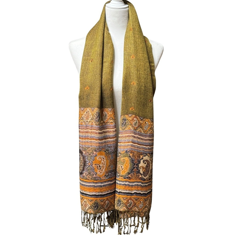 New Autumn Orange Green Double-Sides Paisley Pashmina Shawl/ Scarf - Picture 5 of 8